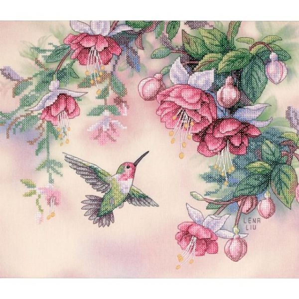 Dimensions Hummingbird Fuchsias Stamped Cross Stitch Kit