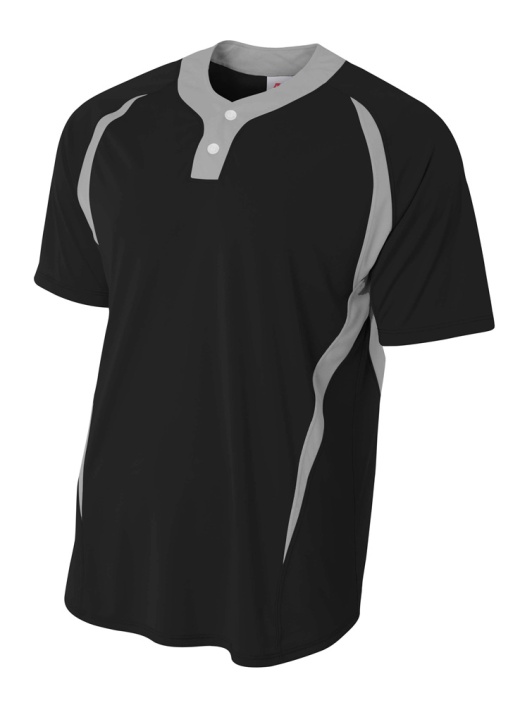 A4 2-Button Color Block Henley, Black/Silver