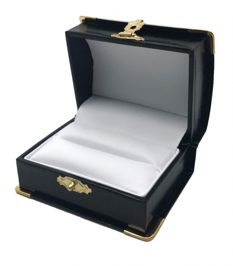 "Diana" Double Ring Slot Box Black Leatherette