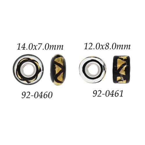 Gold & Black Glass Wheel Bead W/ Grommets 14 X 7 Mm