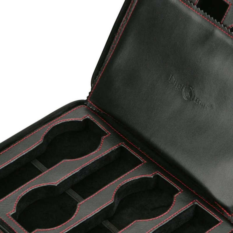 Diplomat "Gothica" 8-Watch Travel Cases In Red-Accented Black Leatherette