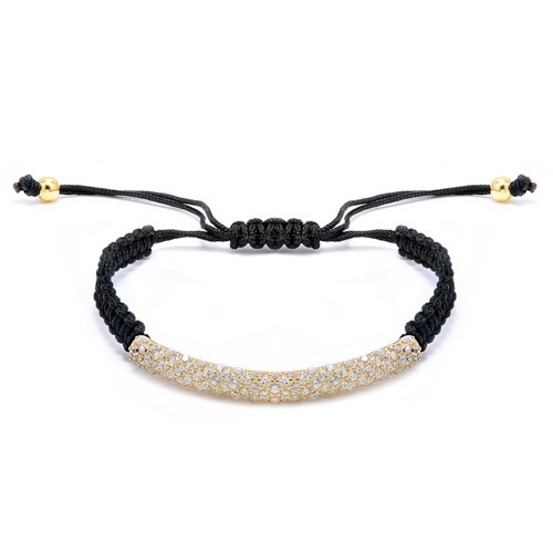 Gold Plated Silver Cubic Zirconia Encrusted Rounded Bar Macrame Bracelet