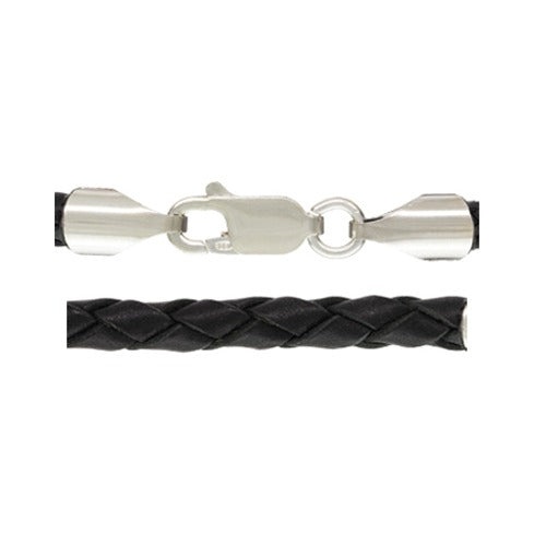 3.0 Mm Braided Black Rubber Necklace with Sterling Silver Lobster Clasp