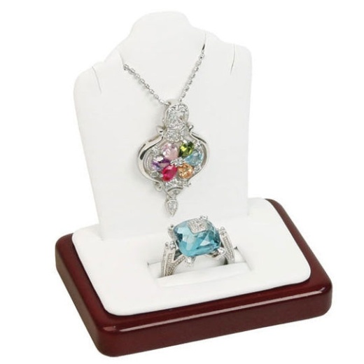 Earring Or Pendant + Ring Combination Displays In Pearl & Mahogany