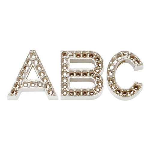 14K White Gold Block Initial Pendant for Diamond Setting
