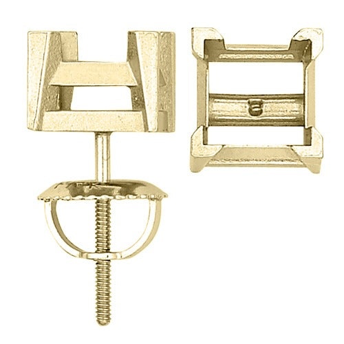 14K Yellow Square Screw-Back Earring with V-Prongs