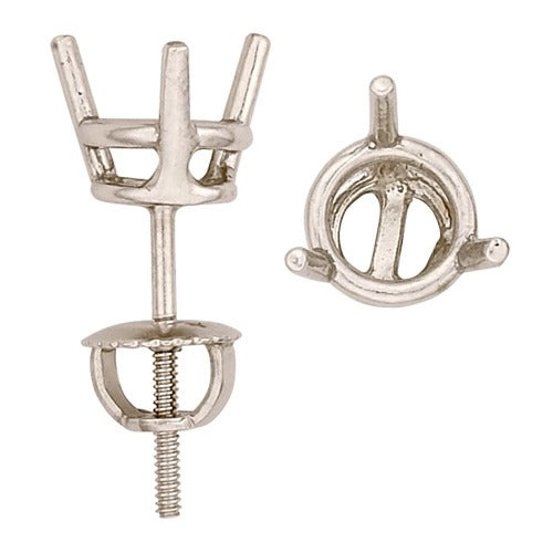 14K White Gold 3-Prong Double Wire Round Screwback Earrings