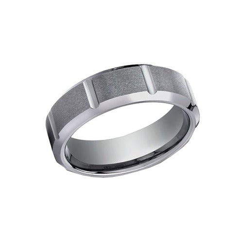 Tungsten Wedding Band 7 Mm Wide - Comfort-Fit Design with Industrial Look