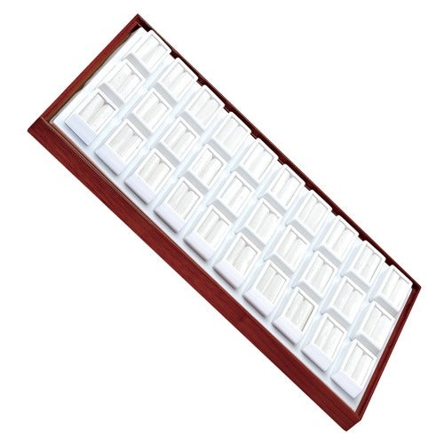 30 Glass-Top Gem Jars with White Rolled-Foam Inserts in Mahogany Wood Trays