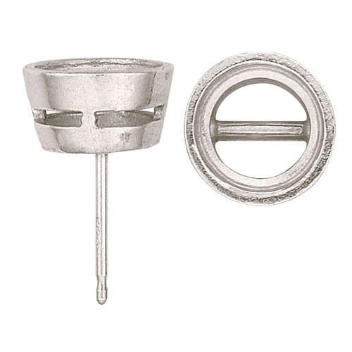 14K White Round Bezel Earring