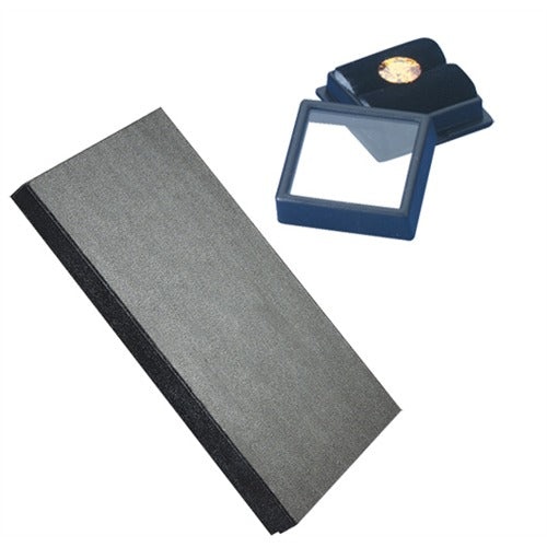 50 Glass-Top 1 X 1" Gem Jars with Black Rolled-Foam Inserts in Black Wood Trays