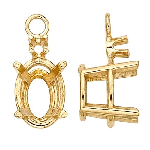14k Yellow Gold Oval Drop Setting with Diamond Accent - 6x4mm