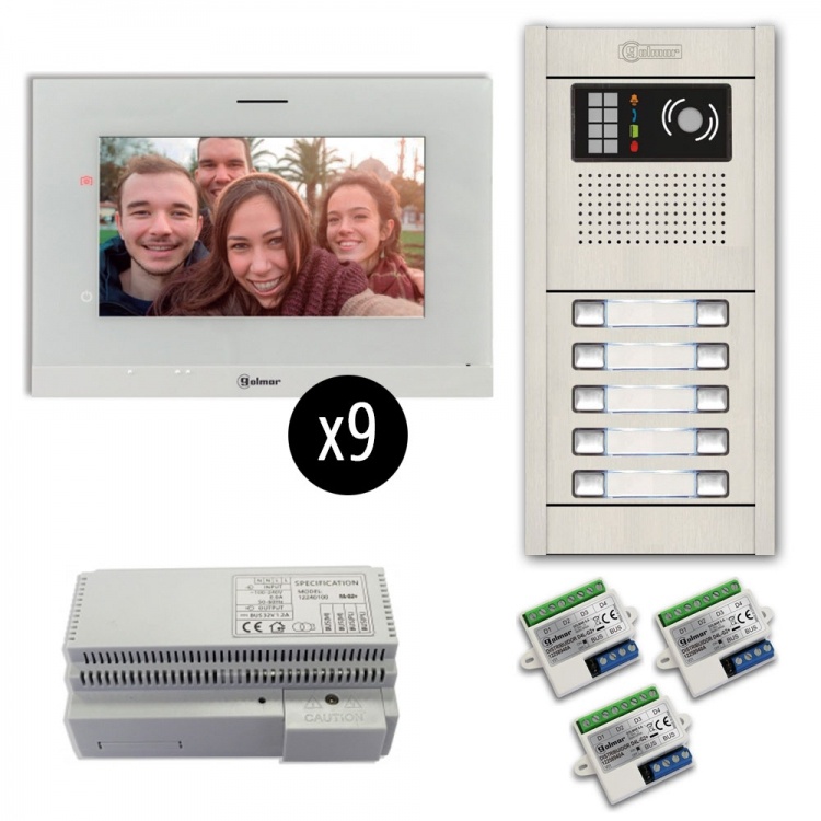 9-Unit Videointercom Kit-Al-Fl. Incl. 9- Art7lite/G2 Monitors 10 Button Flush Alum. Door Camera Station & Power Equipt