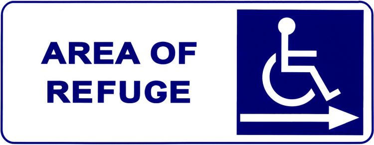 Area Of Refuge Sign-Rght Arrow. White Pvc Plastic With Blue Lettering And 'Right' Arrow Comes With Double-Stick Tape