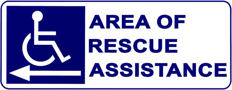 Area Rescue Assist. Sign--Left. White Pvc Plastic With Blue Lettering And 'Left' Arrow Comes With Double-Stick Tape