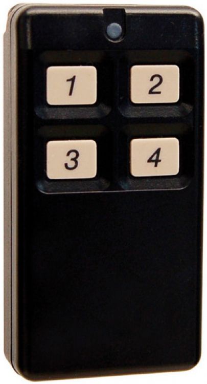 Wireless 4-Button Transmitter. Buttons Are Numbered 1,2,3,4 Comes With Belt Clip