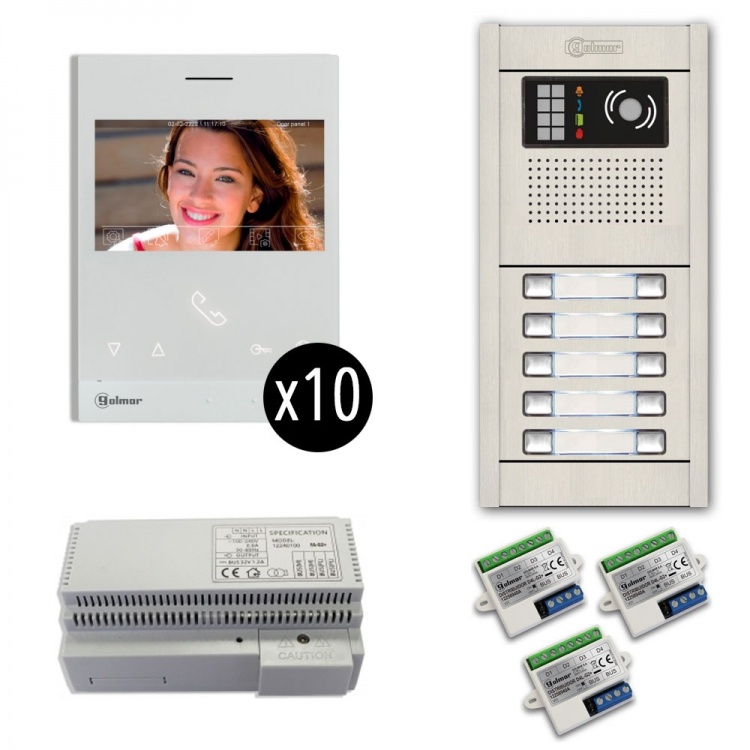 10-Unit Videointercm Kit-Al-Fl. Incl. 10- Art4lite/G2 Monitors 10 Button Flush Alum. Door Camera Station & Power Equipt