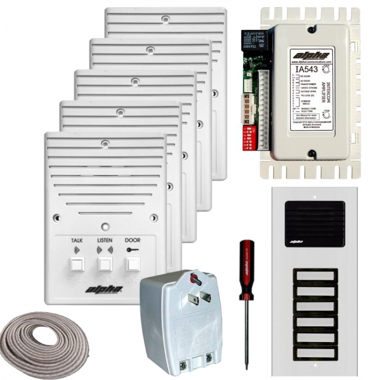 5- Unit Apt. Intercom Kit+Wire. Contains: 5- Is204a+ 1- Ia543 1- Es612/05 (+Box) + 1- Ss105b 1- S1 And 250' 4Prj (Coiled)