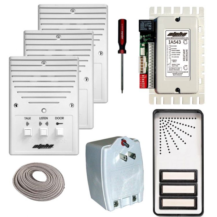 3- Unit Apt. Intercom Kit+Wire. Contains: 3- Is204a+ 1- Ia543 1- Es03s Panel + 1- Ss105b 1- S1 And 200' 3Prj (Coiled)