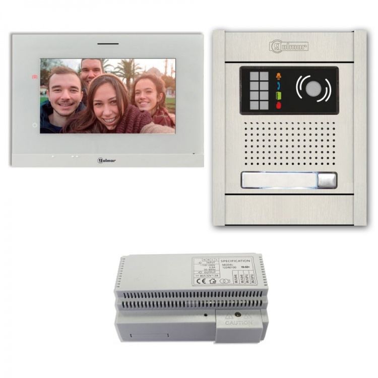 1-Unit Videointercom Kit-Al-Fl. Incl. 1- Art7lite/G2 Monitor 1 Button Flush Alum. Door Camera Station & Power Equipt