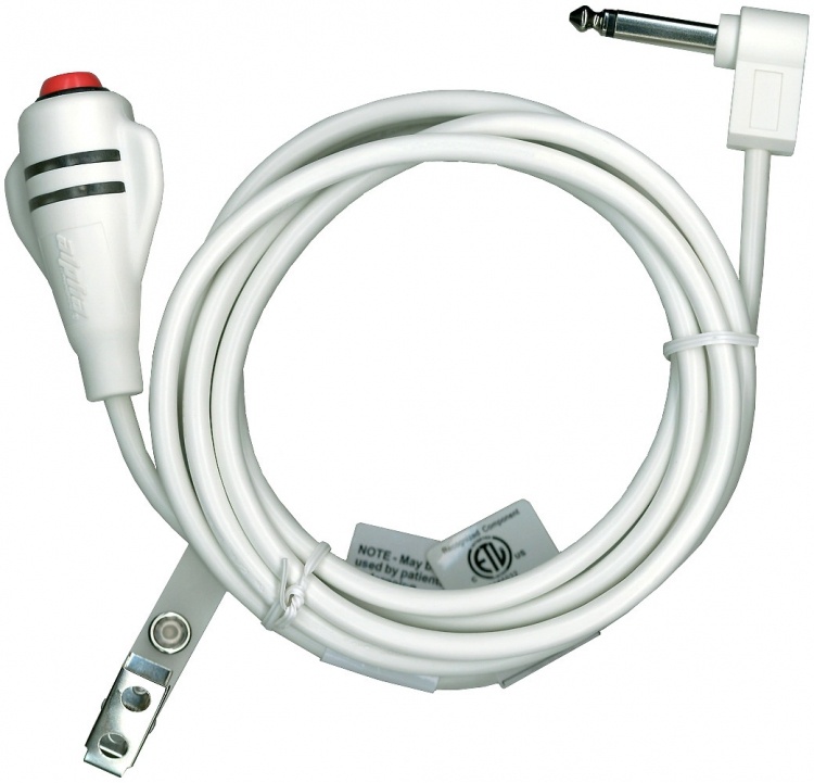 Single Call Cord For Bed Station, 10-Foot. White Cable, Red Button. 1/4" Male Phono Plug