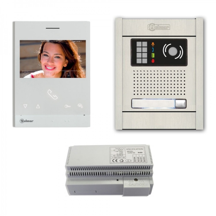1-Unit Videointercom Kit-Al-Fl. Incl. 1- Art4lite/G2 Monitor 1 Button Flush Alum. Door Camera Station & Power Equipt