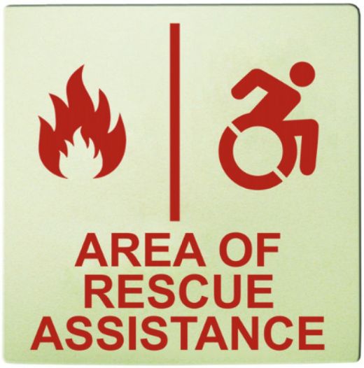 8"X8" Photolumin Wall Sign - NY Area of Refuge Assistance with NYS Handicapped Symbol