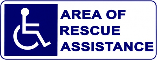 Area Rescue Assist Sign - Front Mounted, White PVC Plastic with Blue Lettering