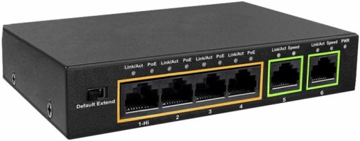 4 Port Poe Ethernet Switch - 2 Uplink Ports with 60W Power Supply