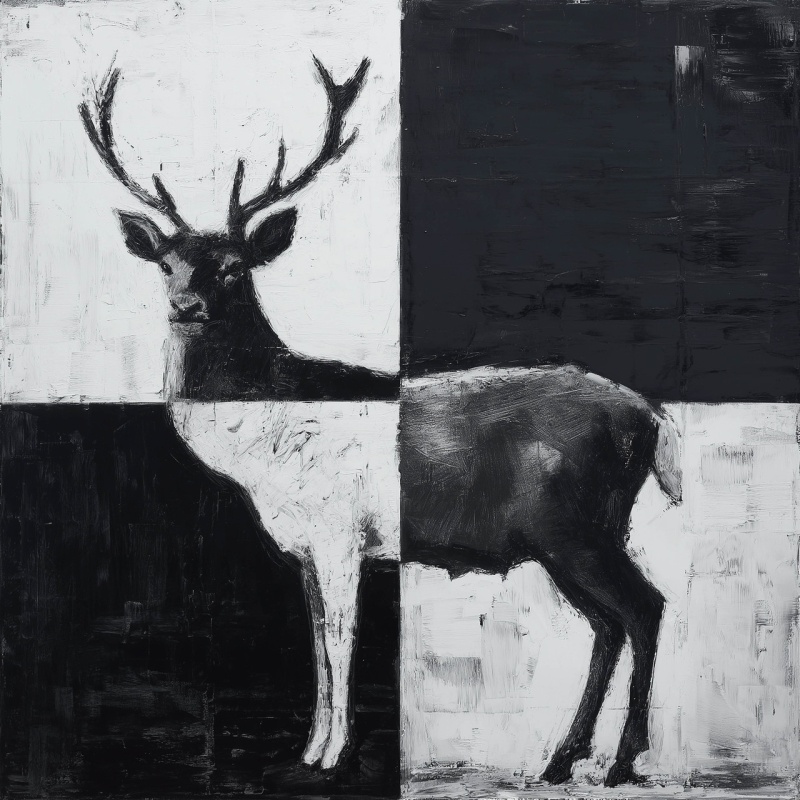 Black And White Deer Giclee