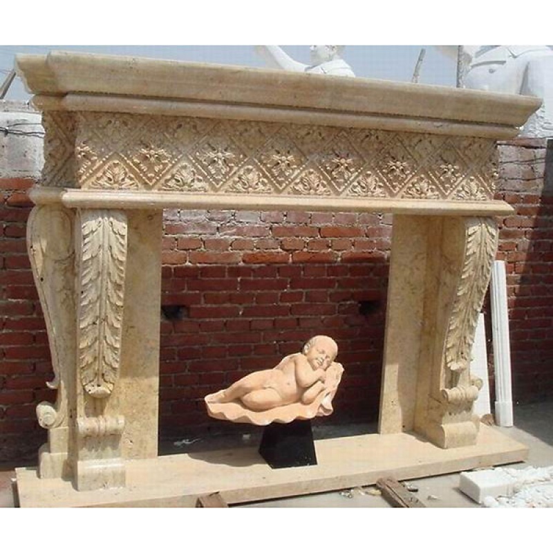 Travertine Quatrefoil Mantel