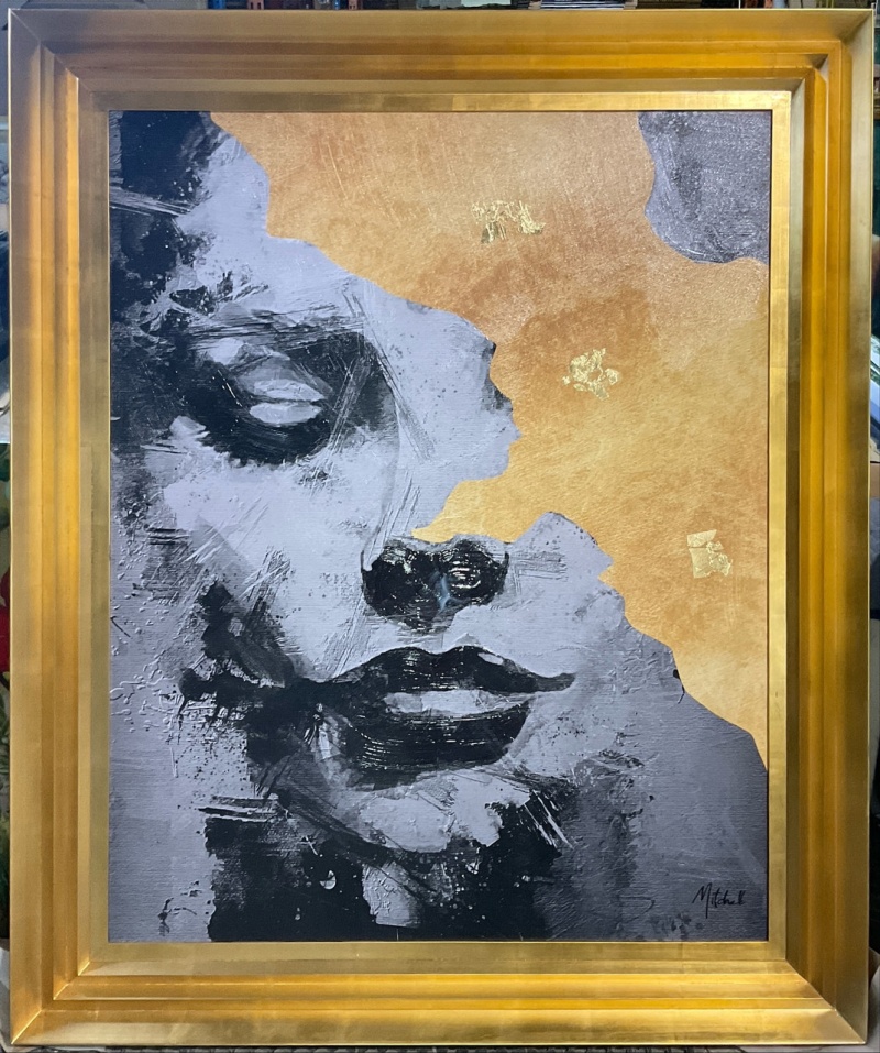 Framed The Matrix Face Gold Leaf Giclee 48X60