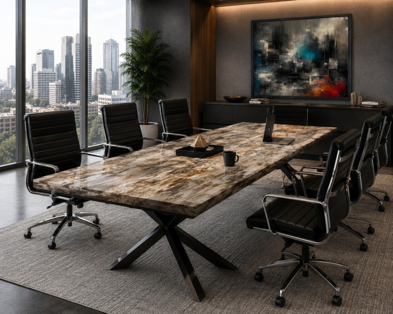 Table Petrified With Resin Stainless Steel Leg 98"