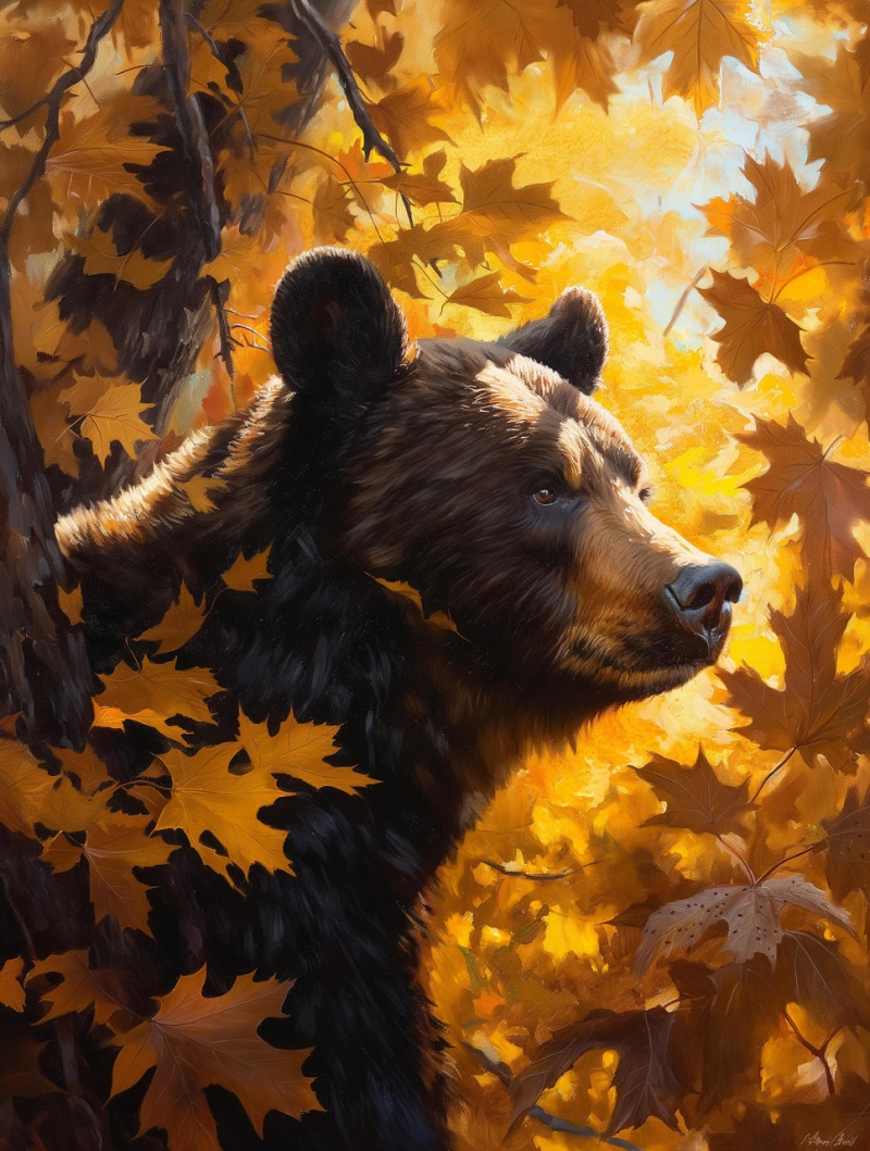 Bear In An Autumn Leaves Giclee