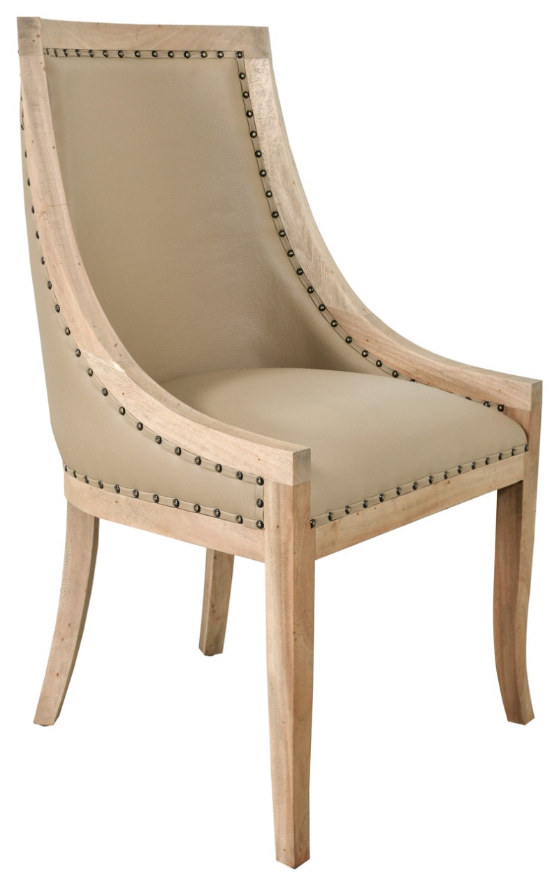 Farmhouse Curved Dining Chair With Faux Leather