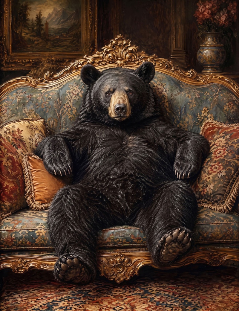 Black Bear Sitting In Chair Giclee
