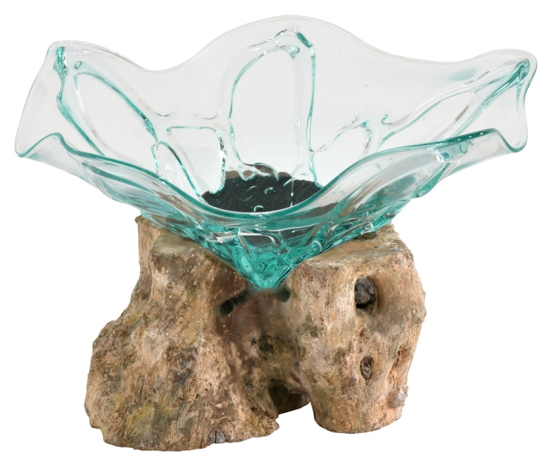 Wide Glass Bowl On Wood 25 Cm