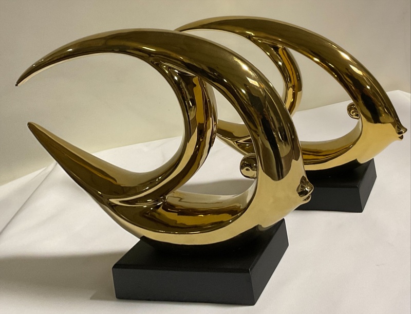 Mirrored Gold Fish Set Of 2 On Bases