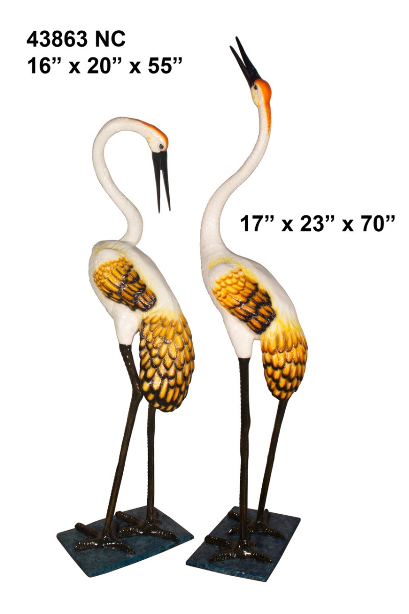 Set Of 2 Bronze Crane Sculptures