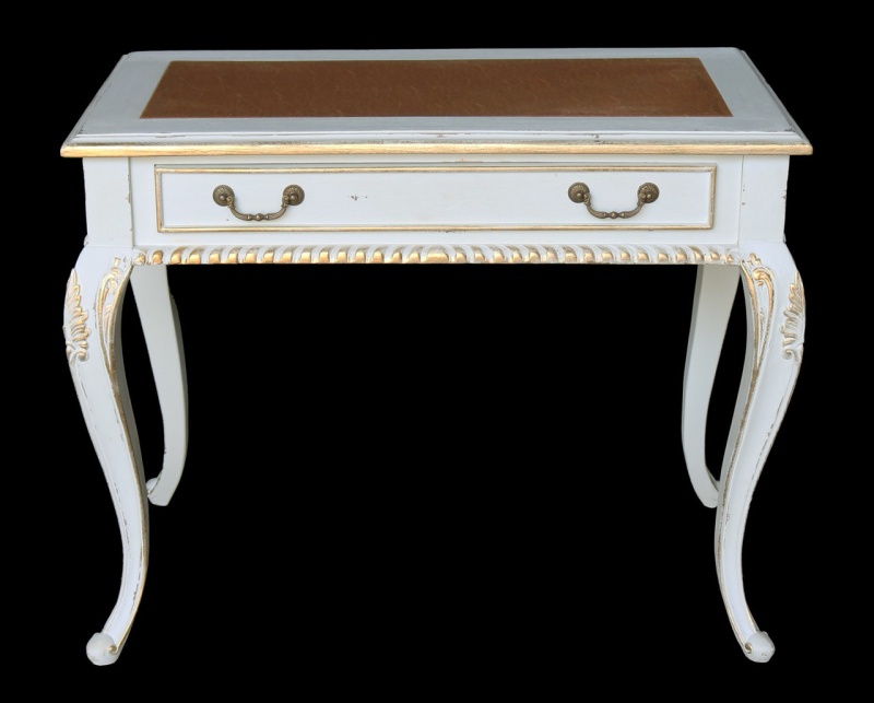 Vintage White And Gold Writing Desk With Drawer