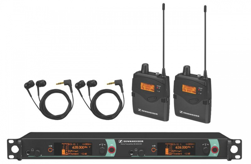 Sennheiser Dual Channel Iem System: (1) Sr 2050Xp Iem Dual Channel Stereo Iem Transmitter; (2) Ek 2000 Iem Stereo Iem Receivers With Ie4 Earbuds Frequency Range Aw (516 / 558 Mhz)