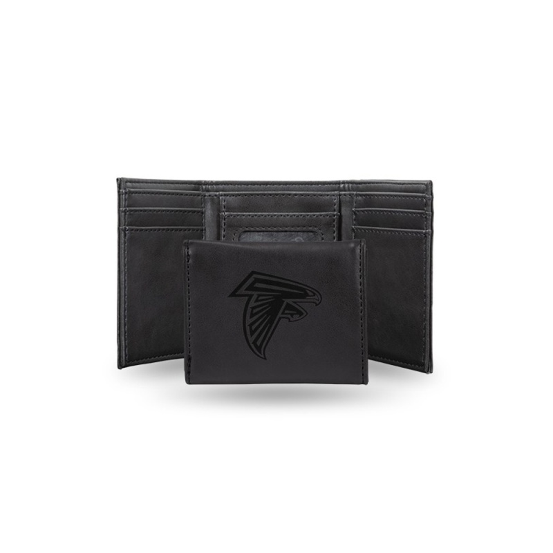 Falcons Laser Engraved Black Trifold Wallet