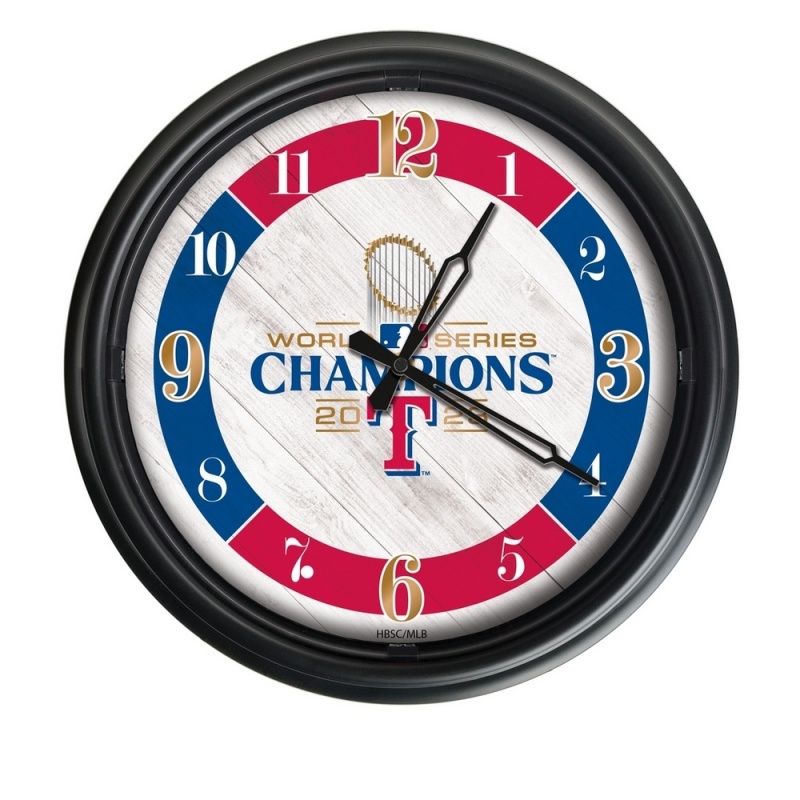 Texas Rangers - 2023 World Series Champions Indoor/Outdoor Led Wall Clock By Hbs