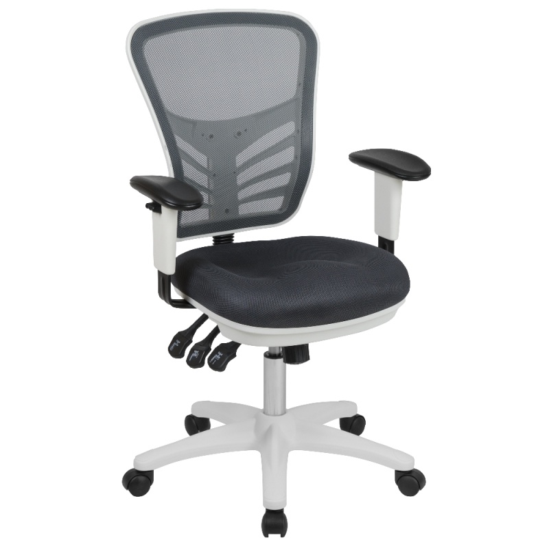 Nicholas Mid-Back Dark Gray Mesh Multifunction Executive Swivel Ergonomic Office Chair With Adjustable Arms And White Frame