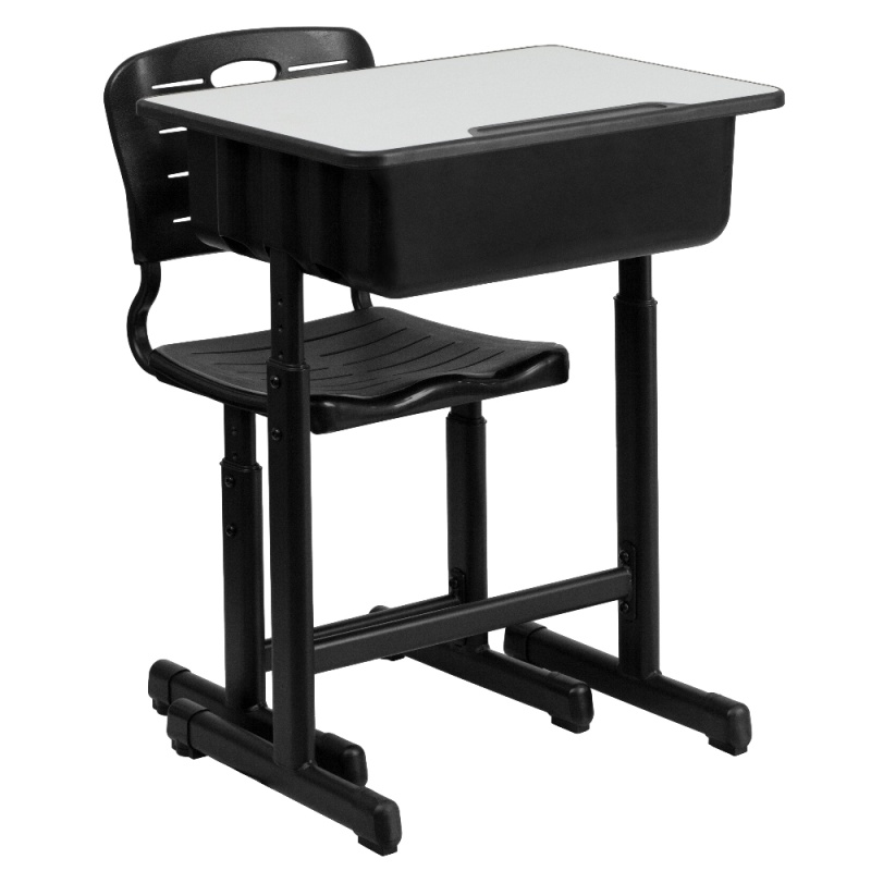 Nila Adjustable Height Student Desk And Chair With Black Pedestal Frame