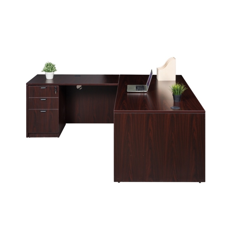 Boss Office Products 71 Inch Desk, Executive L-Shape Corner Desk With Box/Box/File Storage Pedestal, Mahogany ((N101,N145,N166)Mahogany)