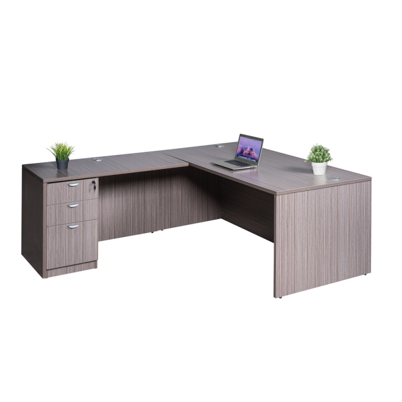 Boss Office Products 66 Inch Executive L-Shape Corner Desk With Box/Box/File Storage Pedestal, Driftwood ((N102,N196,N166)Driftwood)