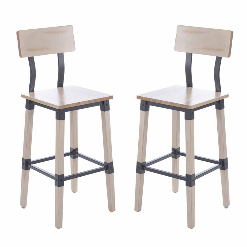 Jackson 2 Pack Commercial Grade Rustic Antique White Industrial Wood Dining Barstool