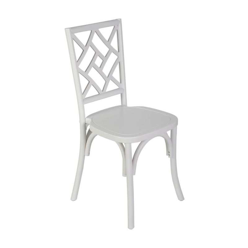 Brooklyn Commercial Grade White Solid Wood Stackable Dining Chair With Intricate Back Detail
