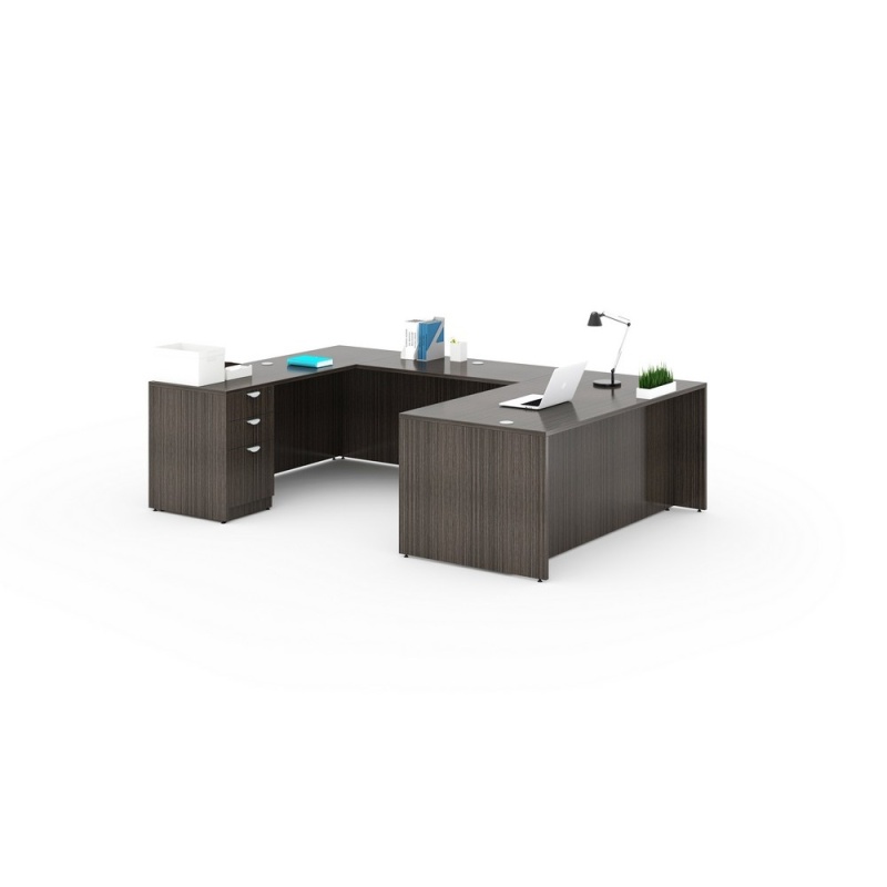 Boss Office Products 71 Inch Executive U-Shape Desk With Box/Box/File Storage Pedestal, Driftwood ((N101,N170,N143,N166)Driftwood)